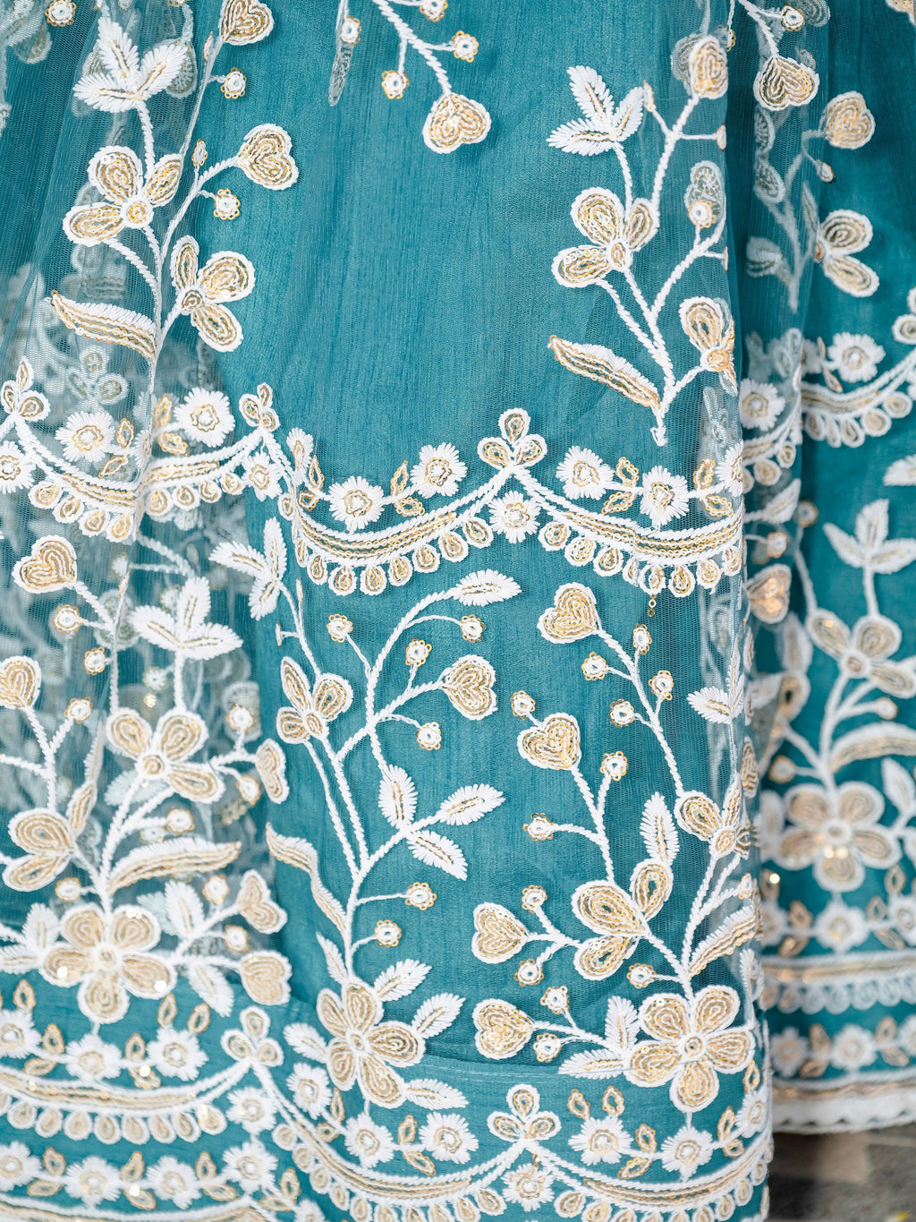 Fascinating Rama Blue Thread Embroidered Wedding Wear Lehenga Choli