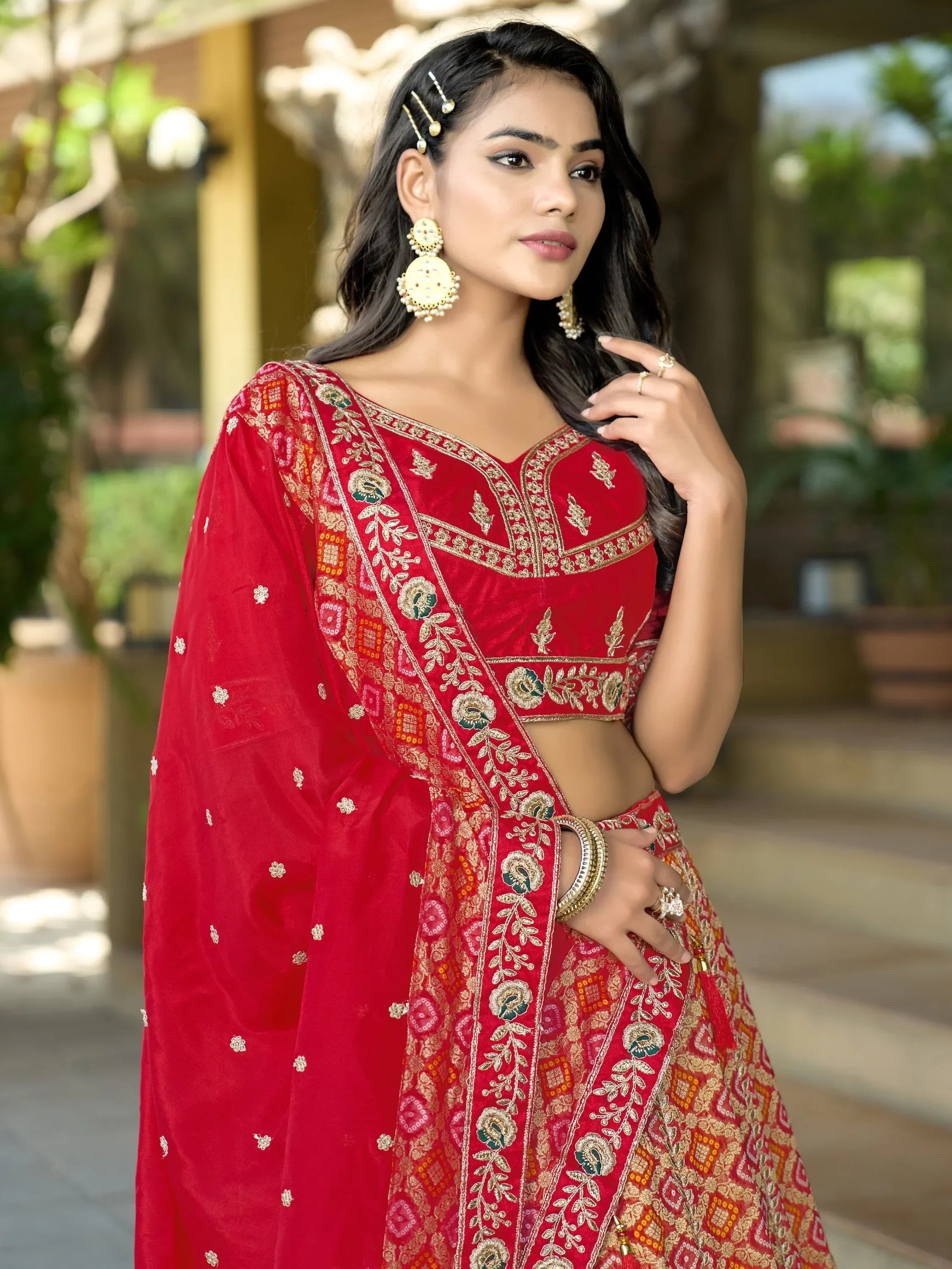 Fascinating Red Zari Weaving Silk Bridal Wear Lehenga Choli With Dupatta