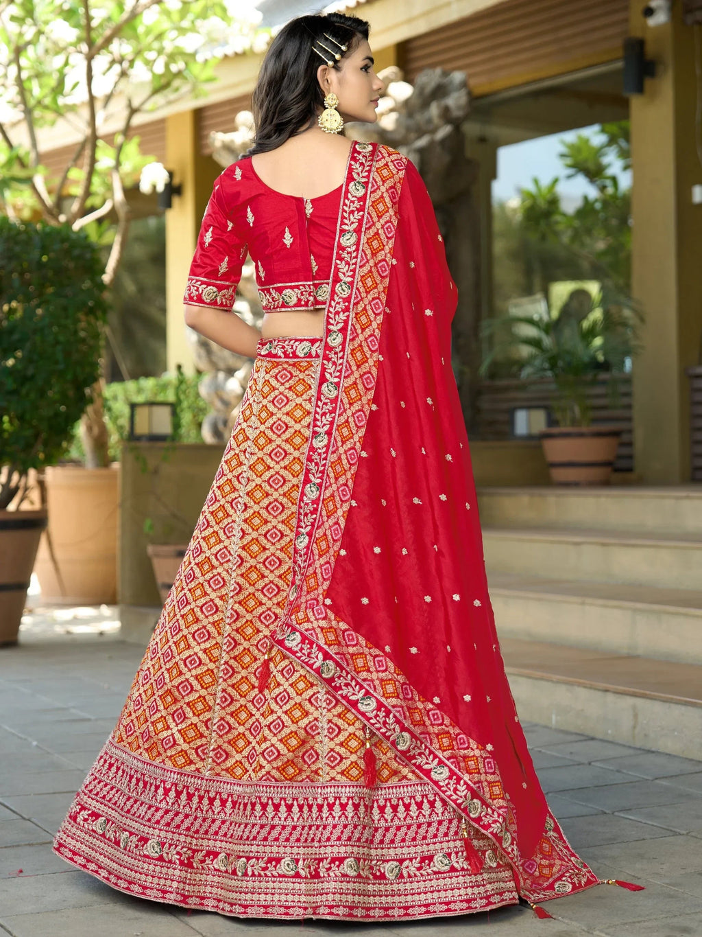 Fascinating Red Zari Weaving Silk Bridal Wear Lehenga Choli With Dupatta