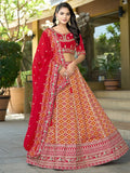 Fascinating Red Zari Weaving Silk Bridal Wear Lehenga Choli With Dupatta