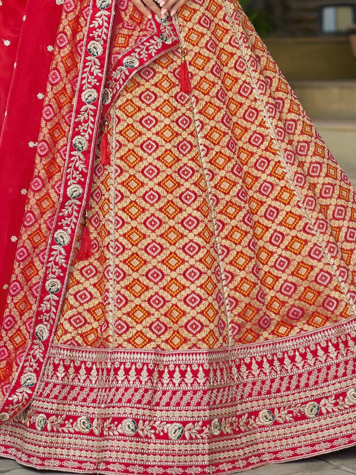Fascinating Red Zari Weaving Silk Bridal Wear Lehenga Choli With Dupatta