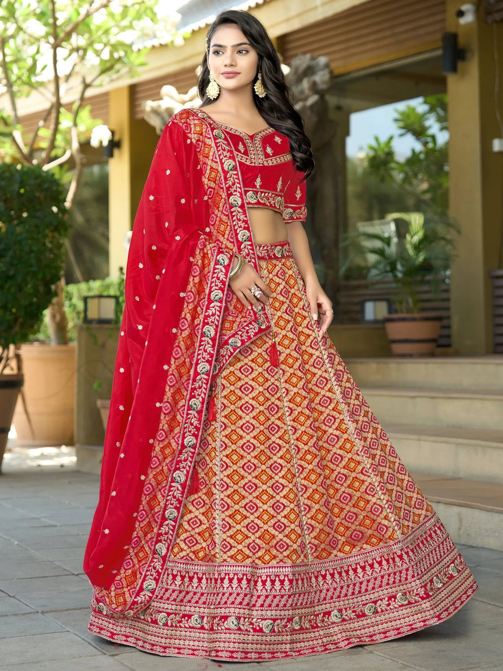 Fascinating Red Zari Weaving Silk Bridal Wear Lehenga Choli With Dupatta