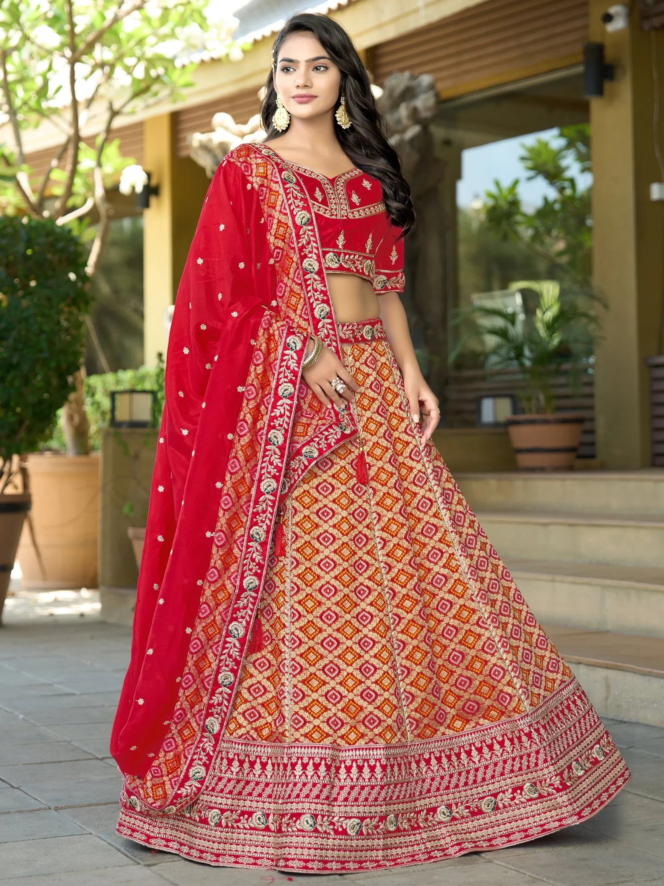 Fascinating Red Zari Weaving Silk Bridal Wear Lehenga Choli With Dupatta