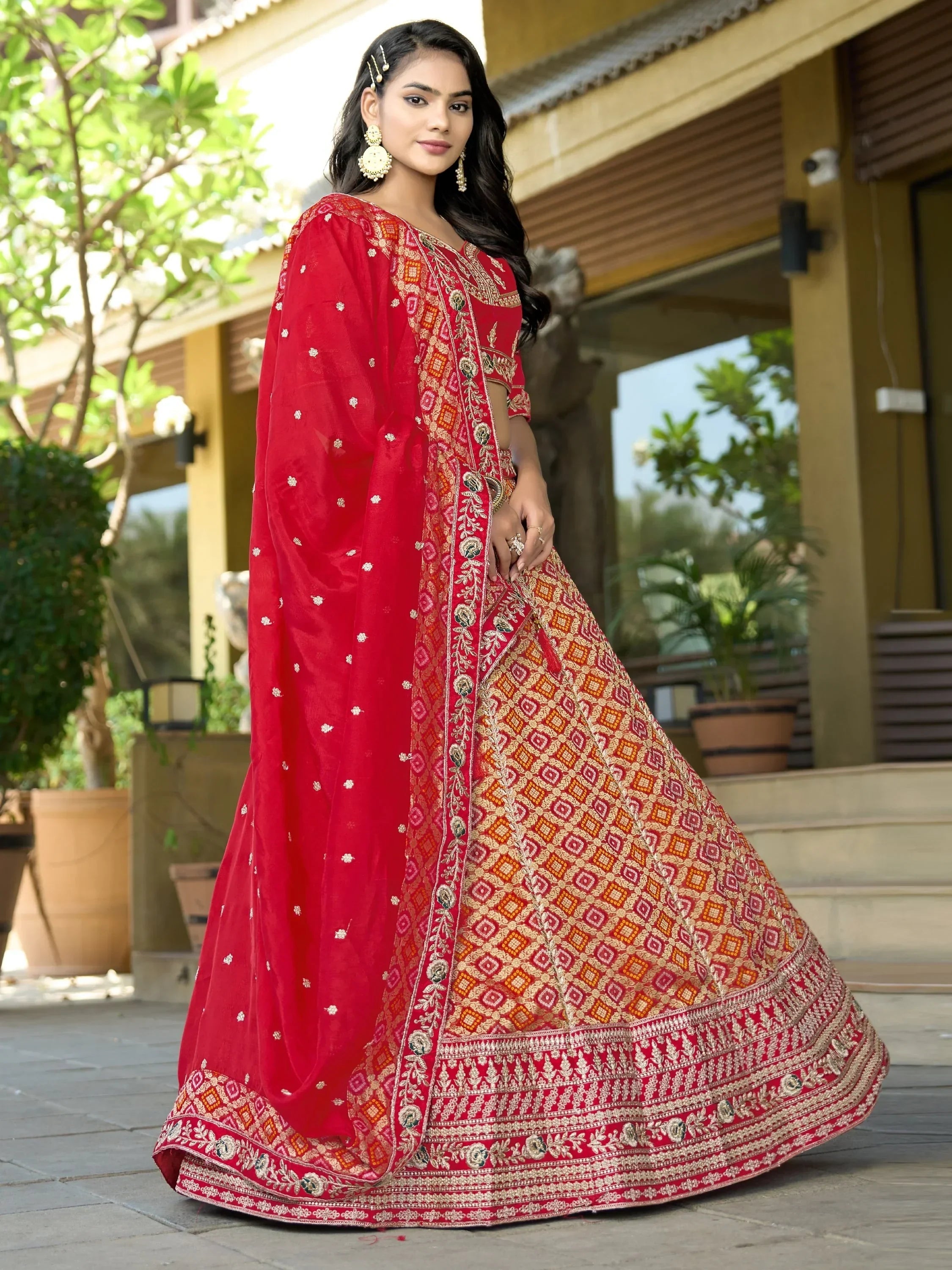 Fascinating Red Zari Weaving Silk Bridal Wear Lehenga Choli With Dupatta
