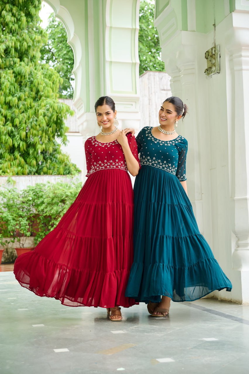 Faux Blooming Beads Embroidered Gown