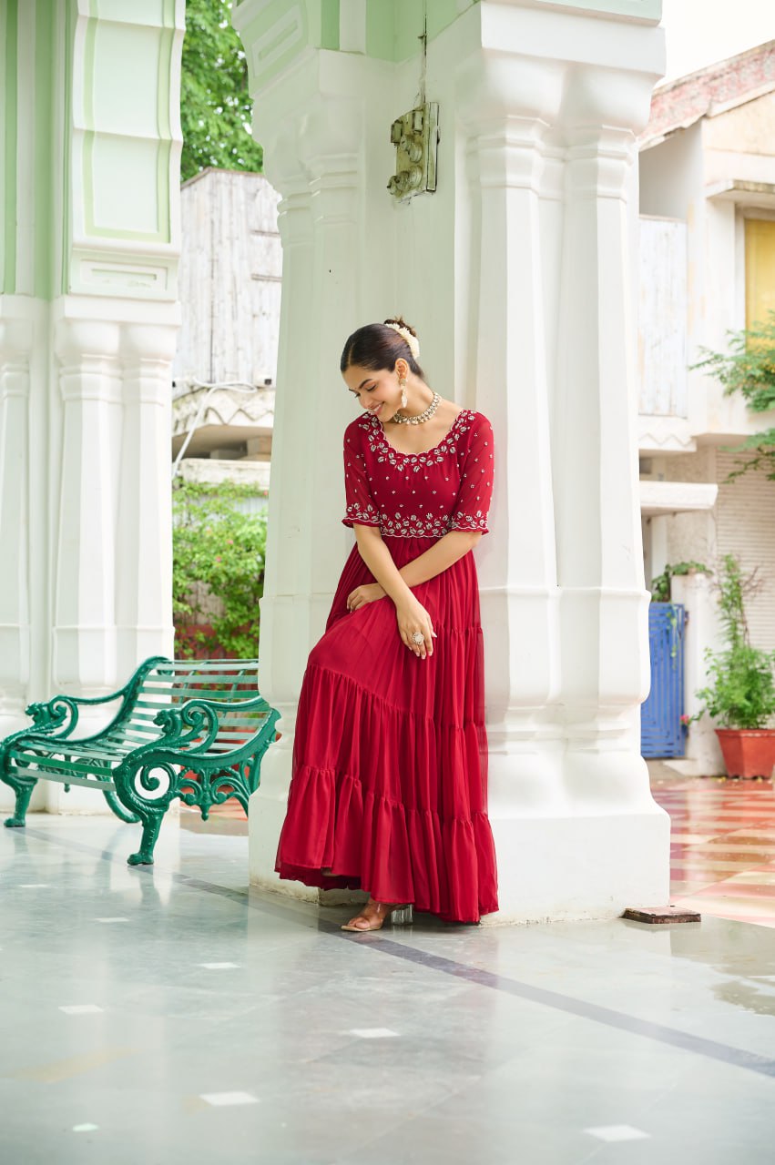 Faux Blooming Beads Embroidered Gown