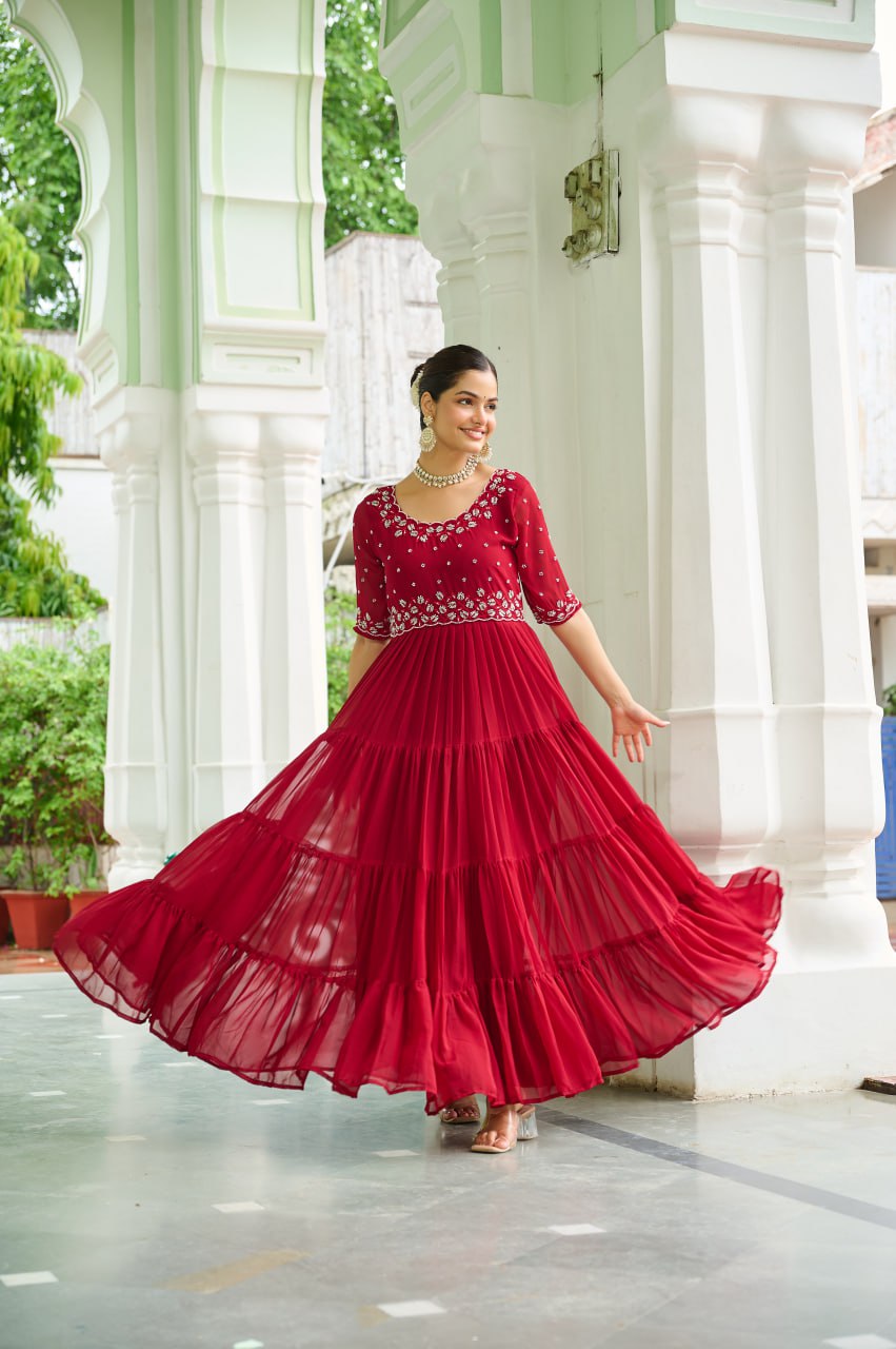 Faux Blooming Beads Embroidered Gown