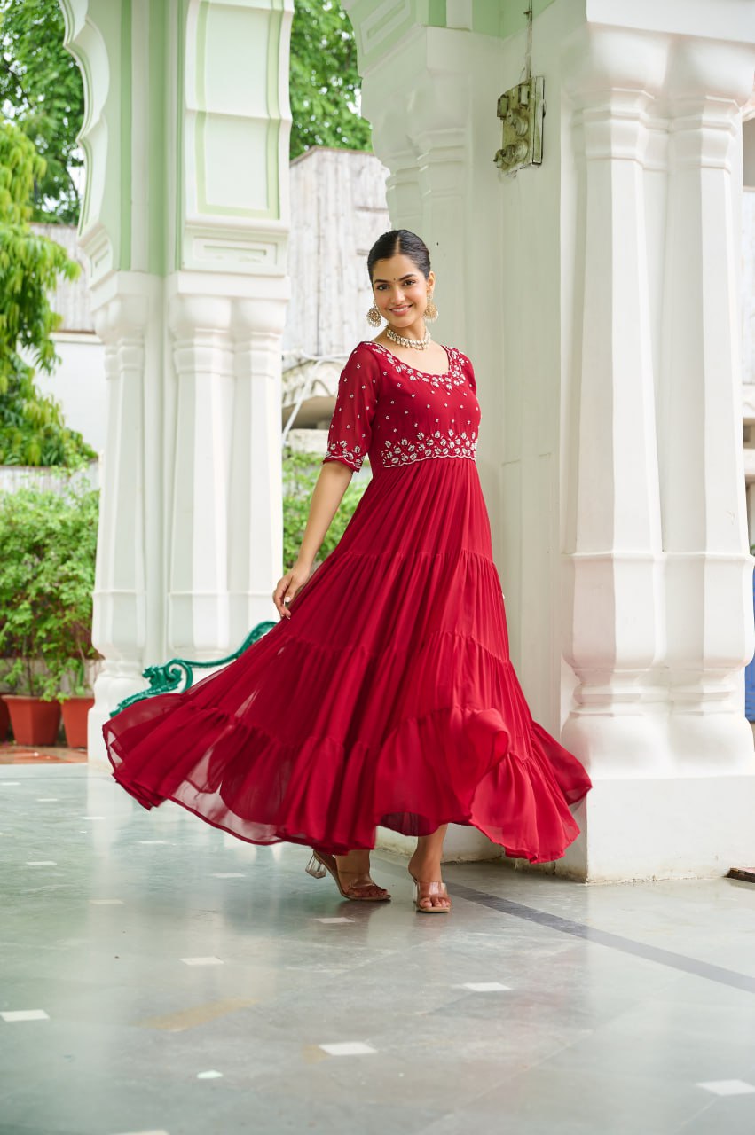 Faux Blooming Beads Embroidered Gown
