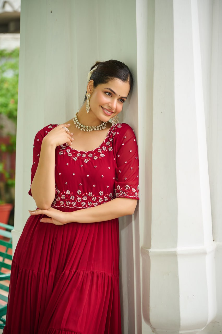 Faux Blooming Beads Embroidered Gown