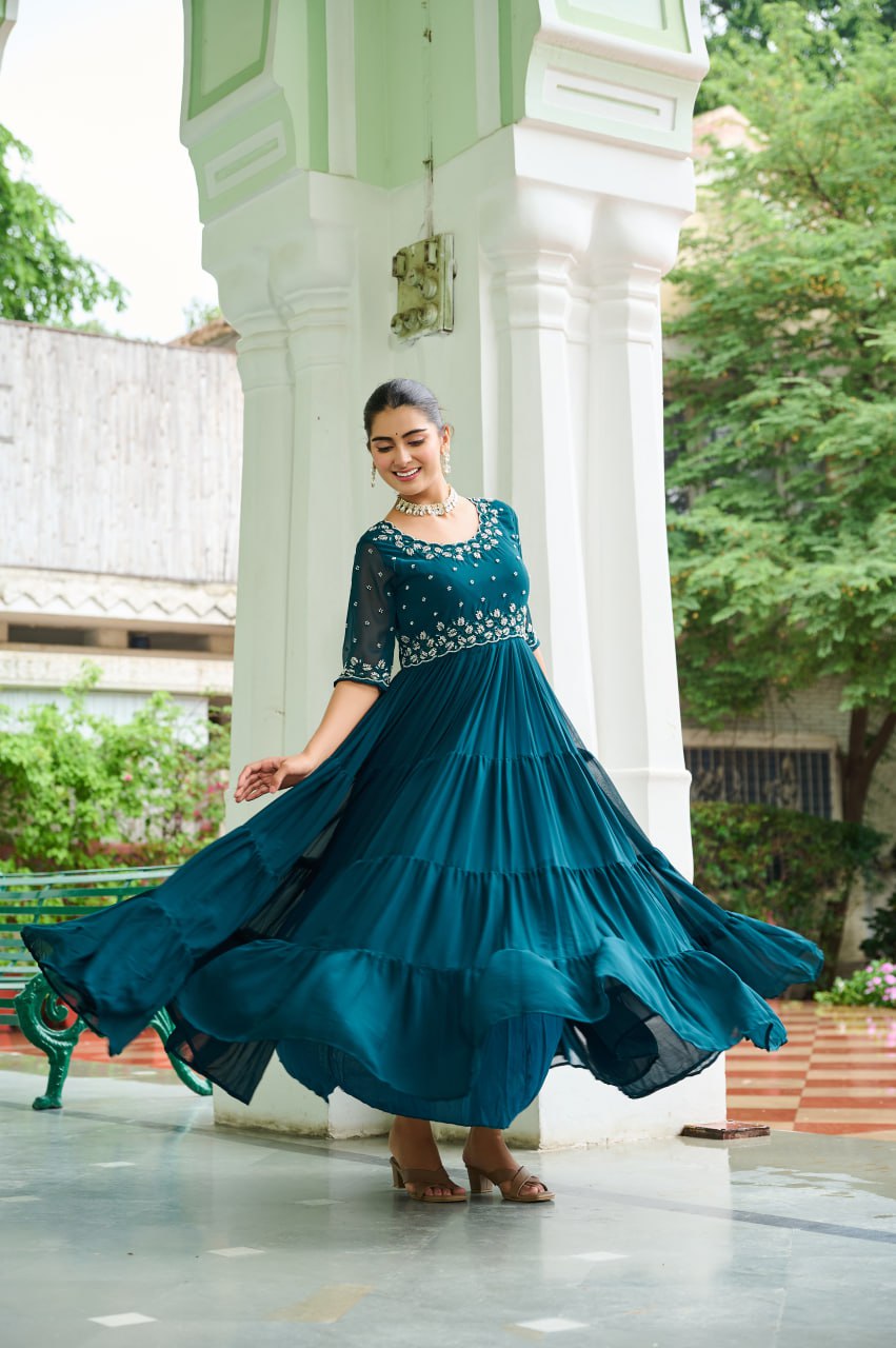 Faux Blooming Beads Embroidered Gown