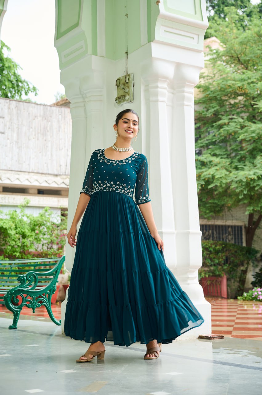 Faux Blooming Beads Embroidered Gown