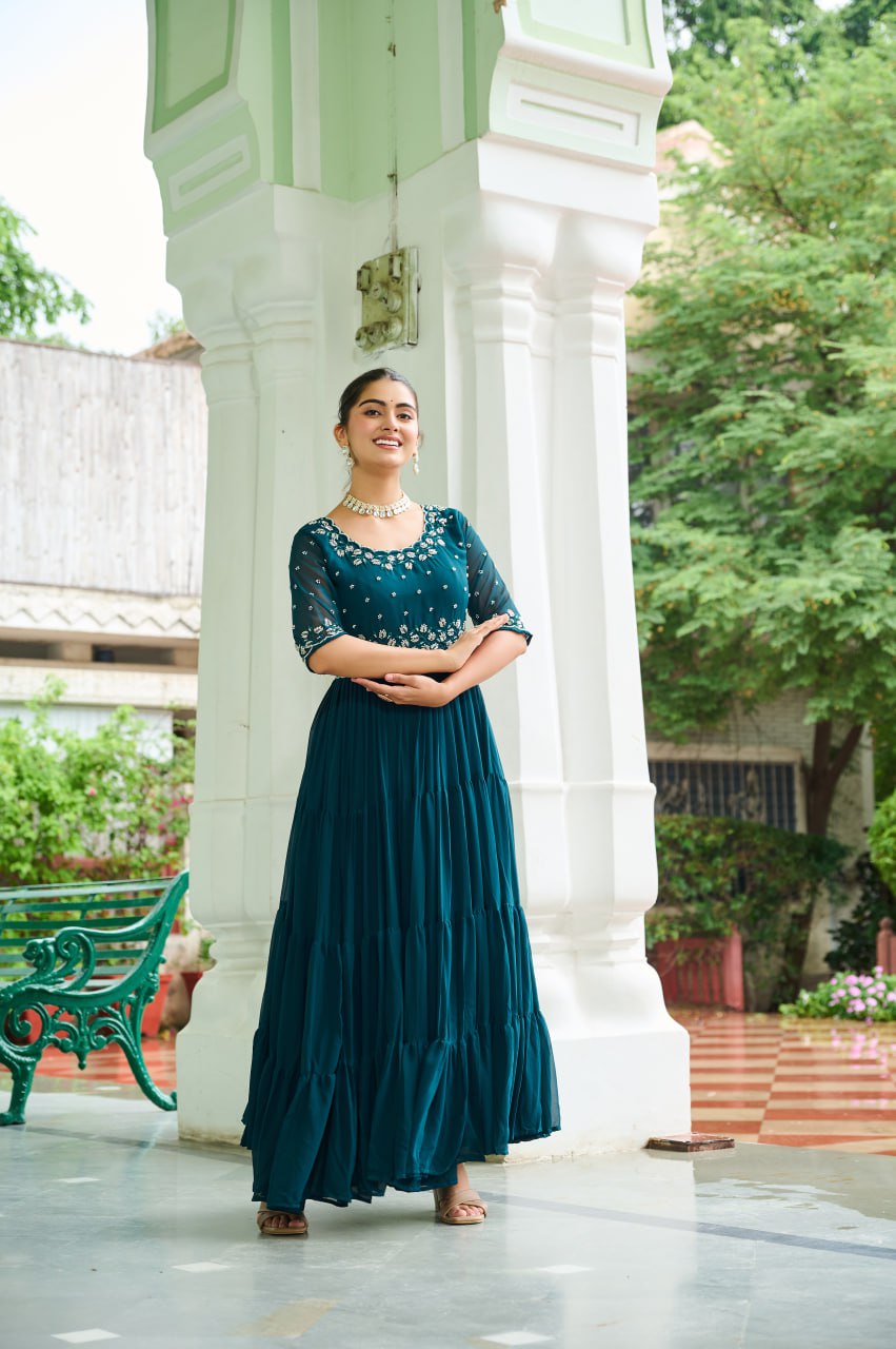 Faux Blooming Beads Embroidered Gown