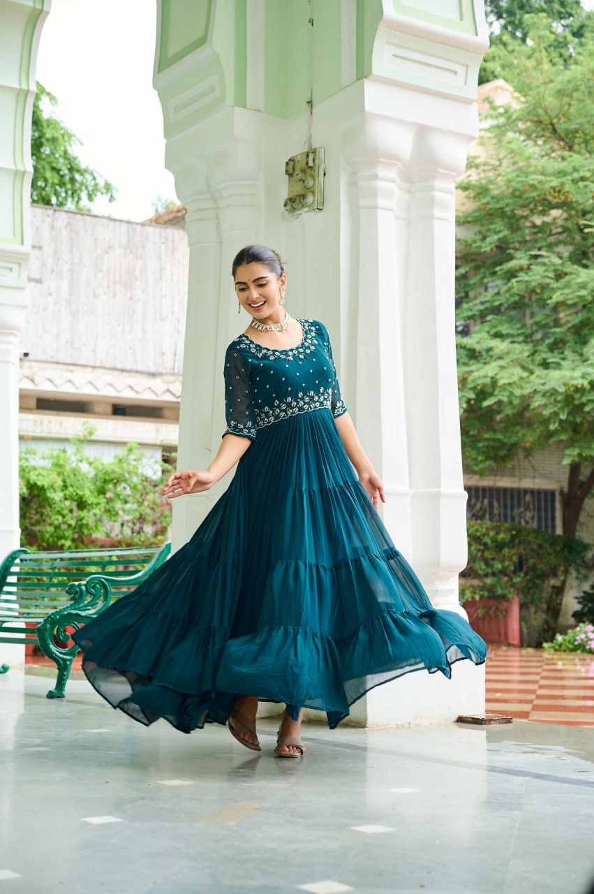 Faux Blooming Beads Embroidered Gown