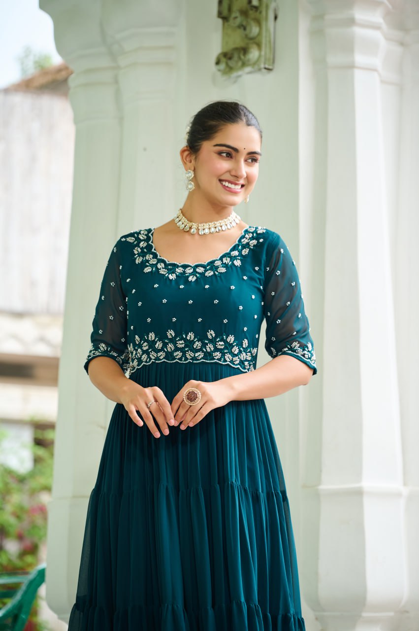 Faux Blooming Beads Embroidered Gown