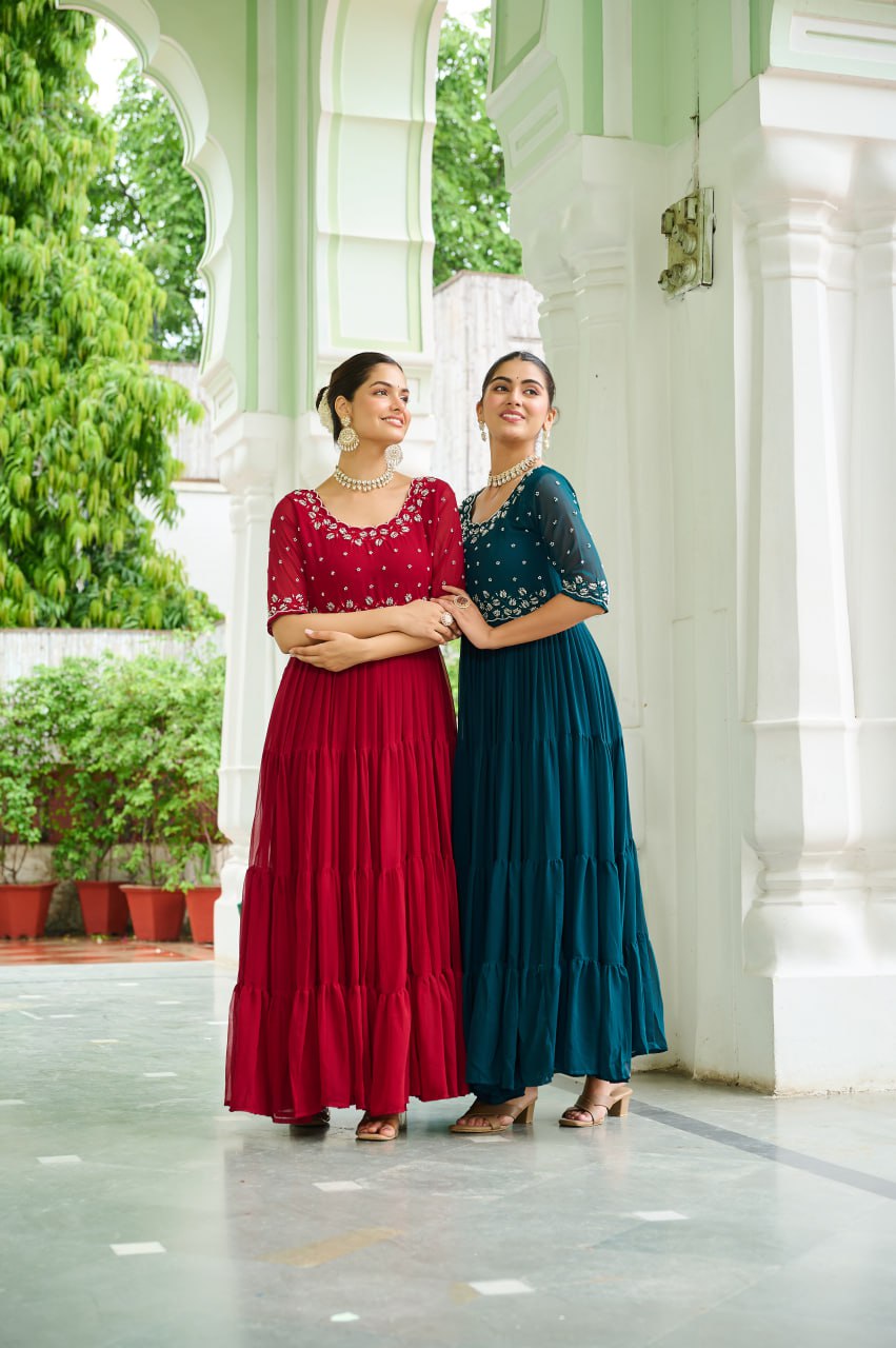 Faux Blooming Beads Embroidered Gown