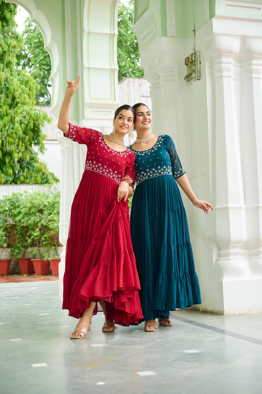 Faux Blooming Beads Embroidered Gown