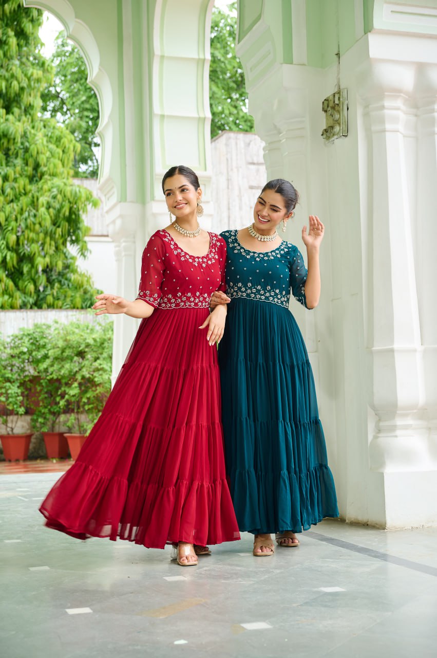 Faux Blooming Beads Embroidered Gown