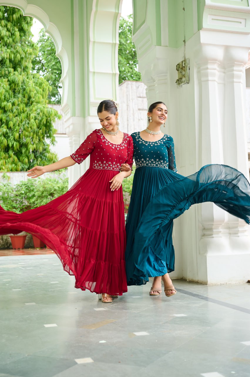 Faux Blooming Beads Embroidered Gown