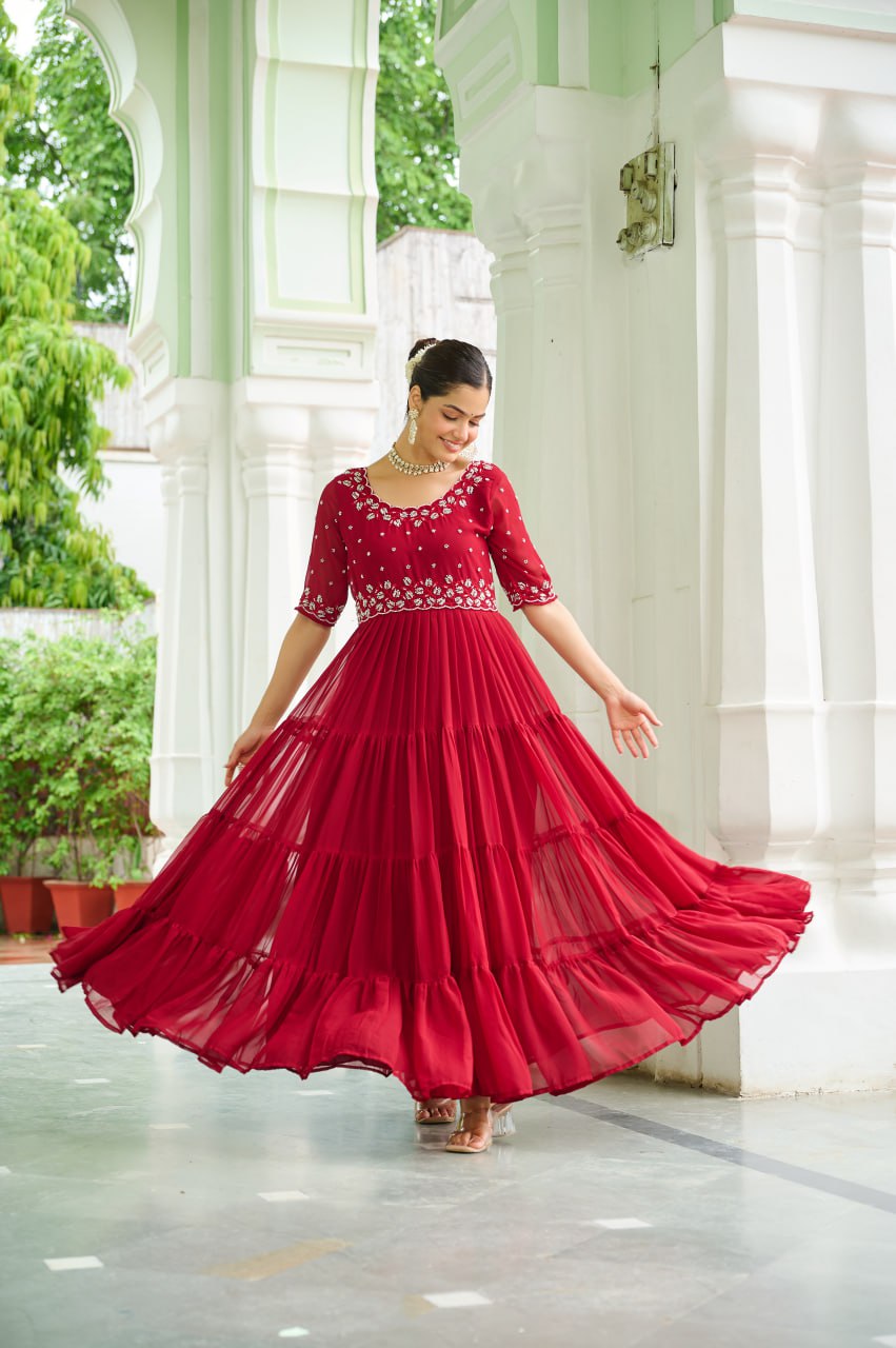 Faux Blooming Beads Embroidered Gown