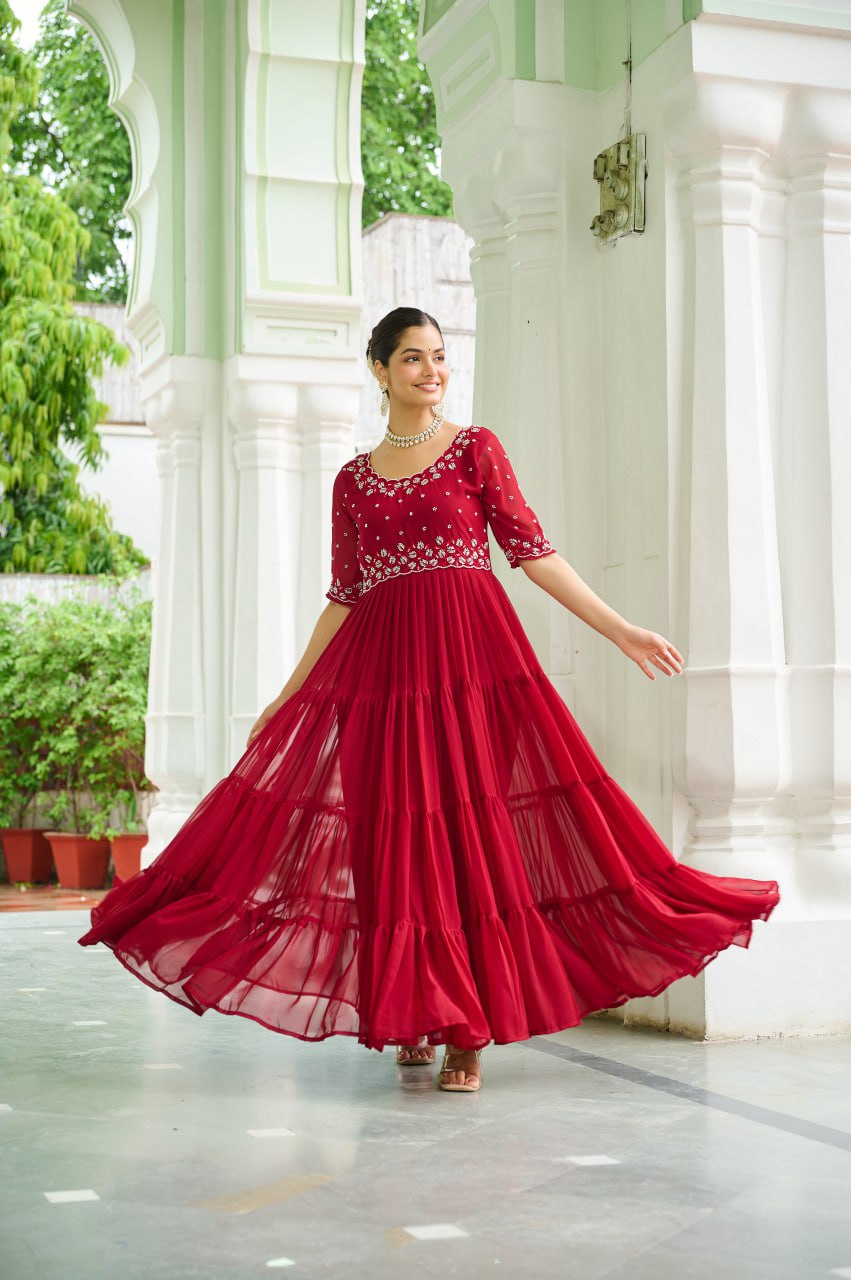 Faux Blooming Beads Embroidered Gown