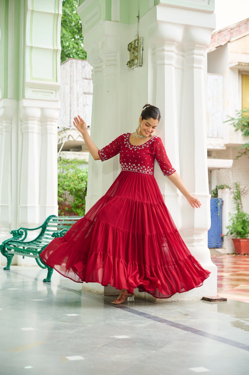 Faux Blooming Beads Embroidered Gown