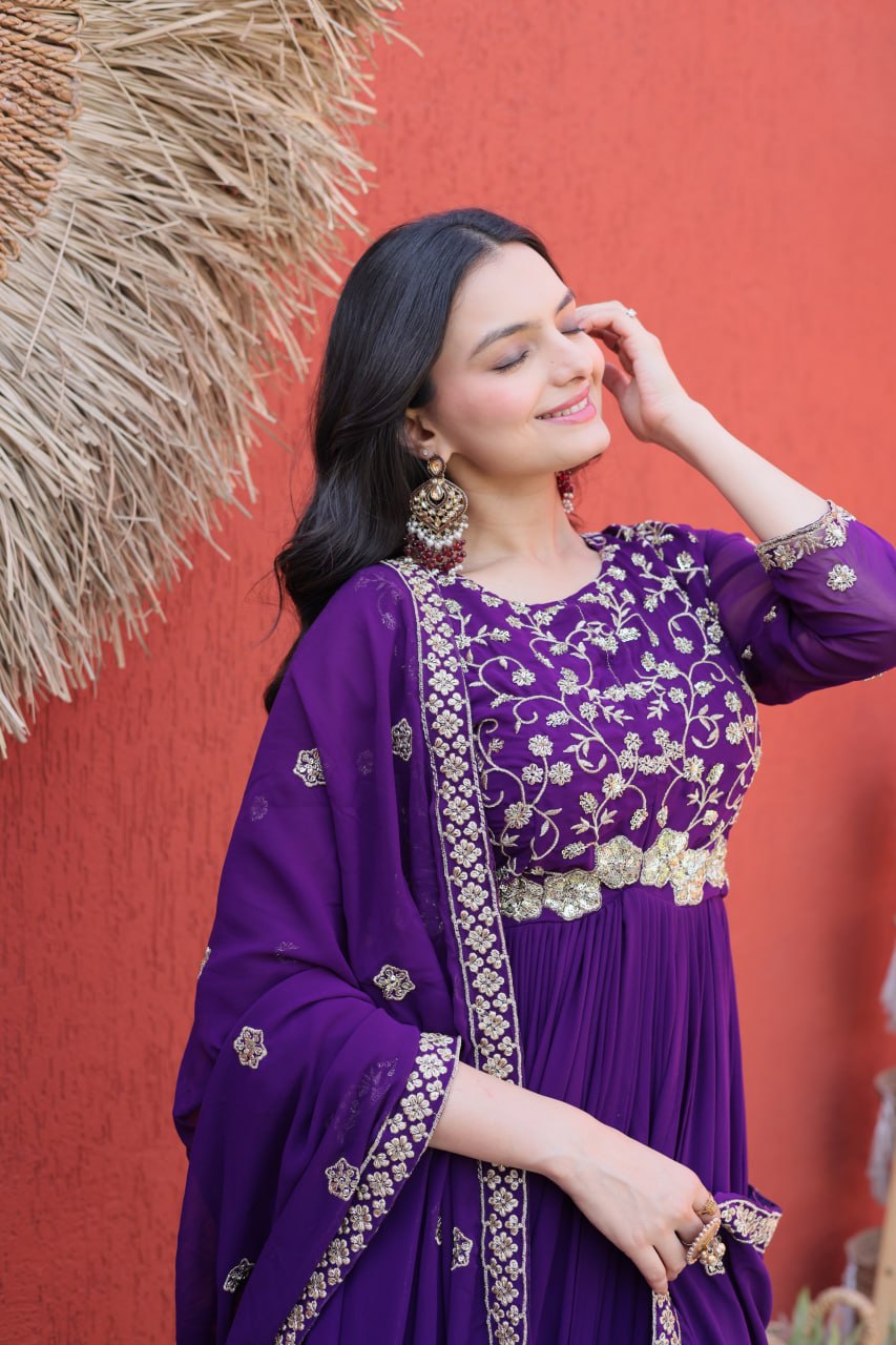 Faux Blooming Embroidered Gown with Dupatta
