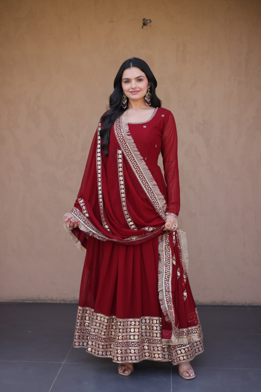 Faux Blooming Embroidered Gown with Dupatta