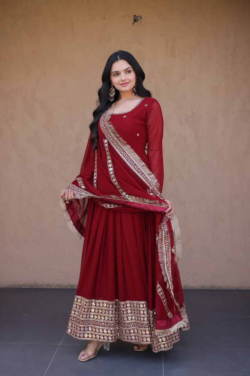 Faux Blooming Embroidered Gown with Dupatta