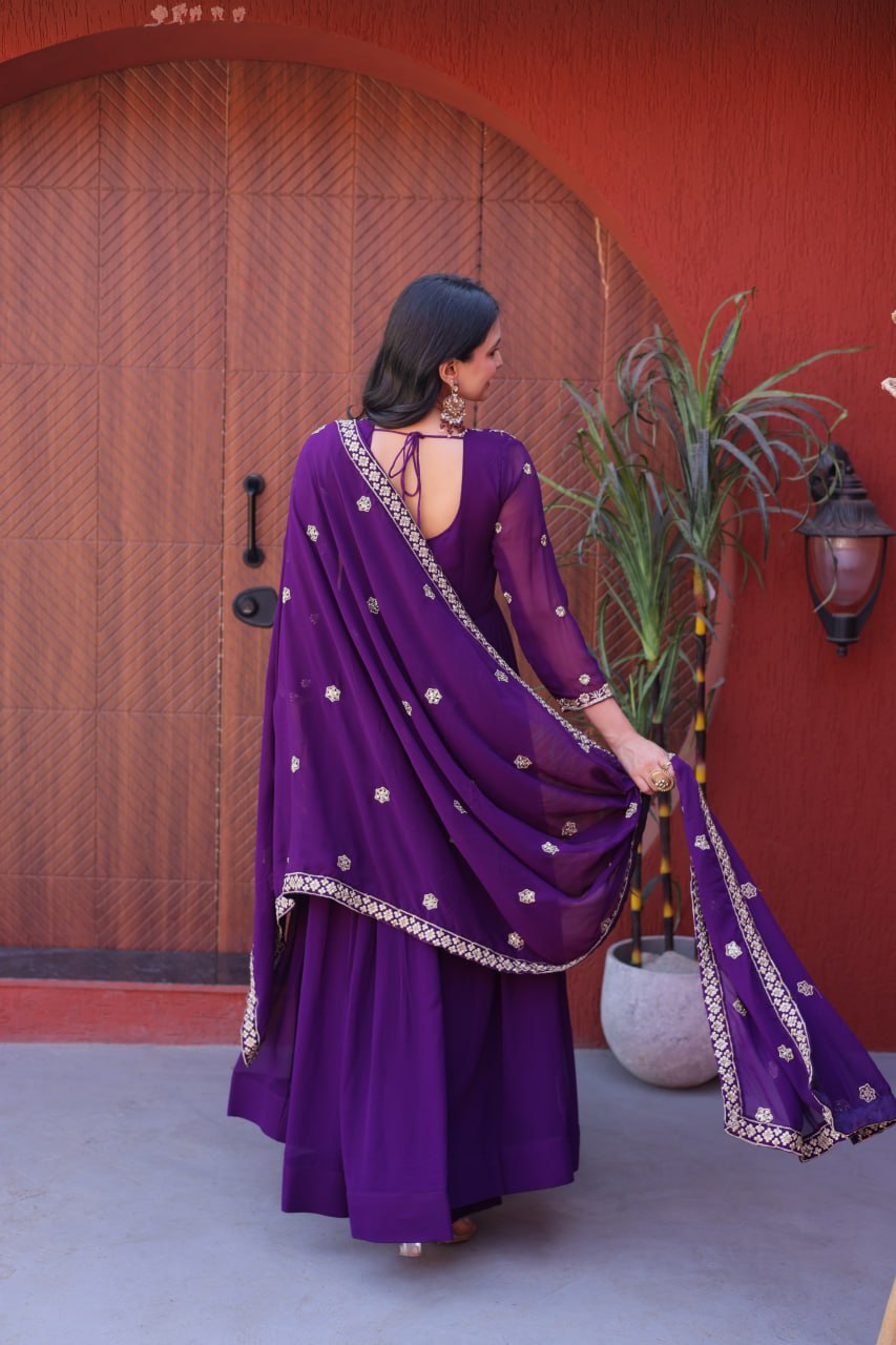 Faux Blooming Embroidered Gown with Dupatta