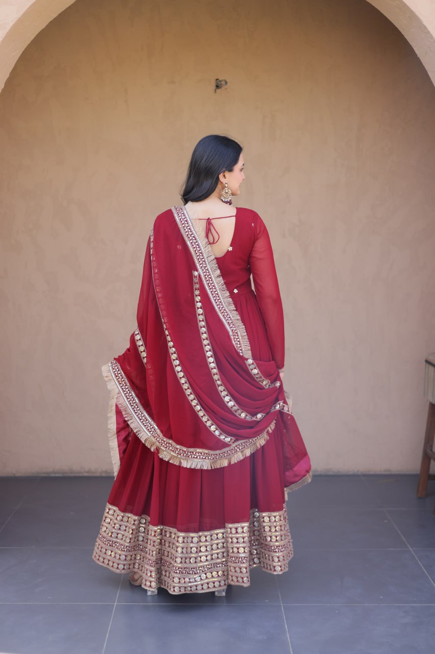 Faux Blooming Embroidered Gown with Dupatta