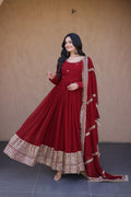 Faux Blooming Embroidered Gown with Dupatta