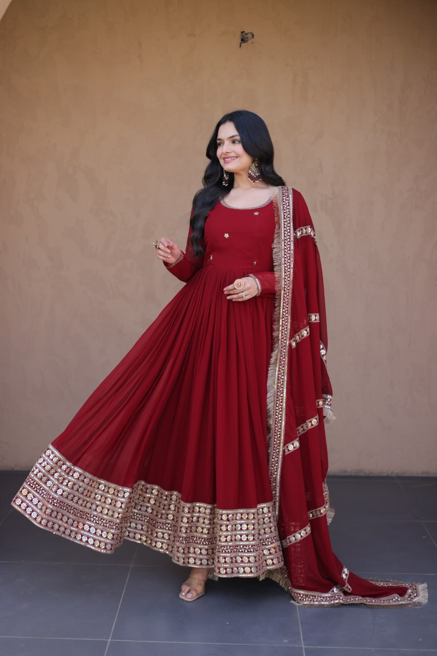 Faux Blooming Embroidered Gown with Dupatta