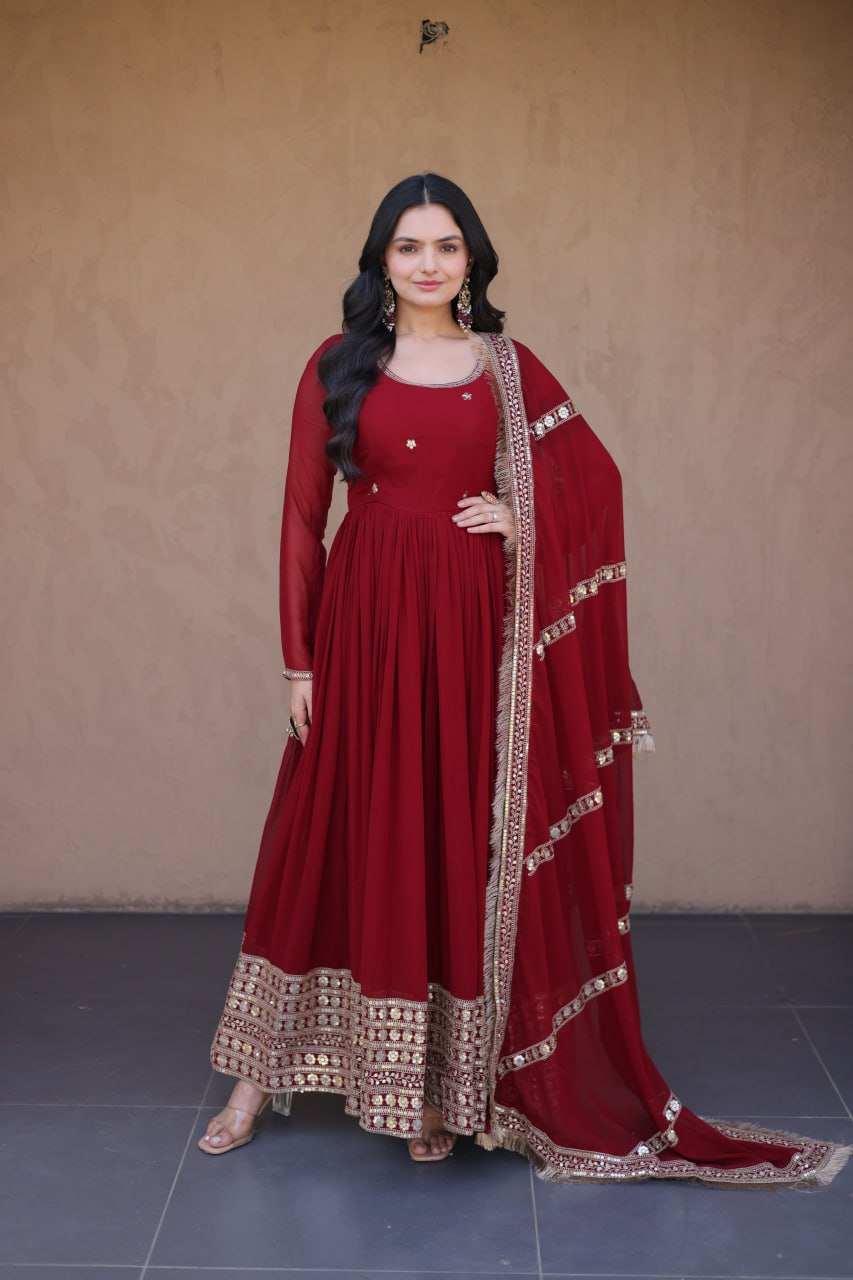 Faux Blooming Embroidered Gown with Dupatta