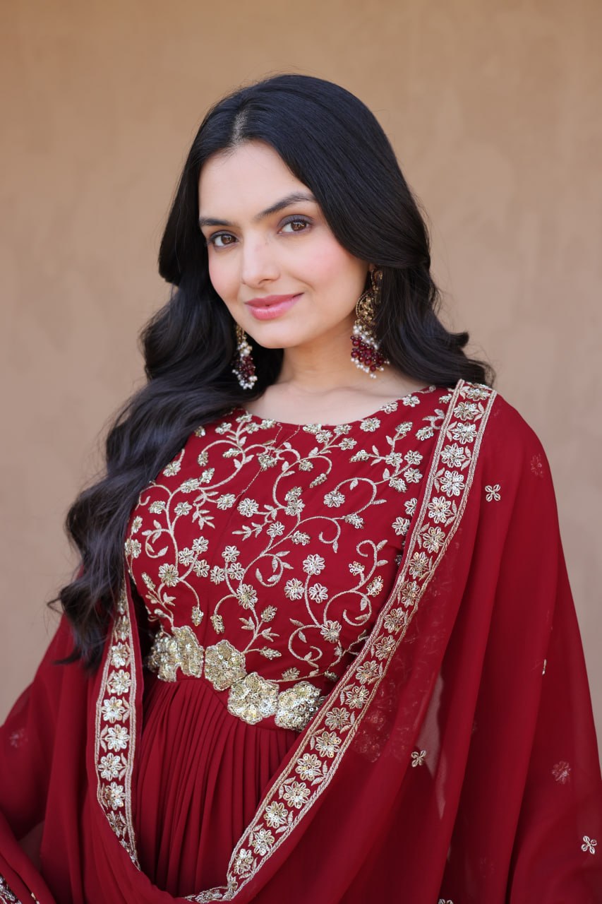 Faux Blooming Embroidered Gown with Dupatta