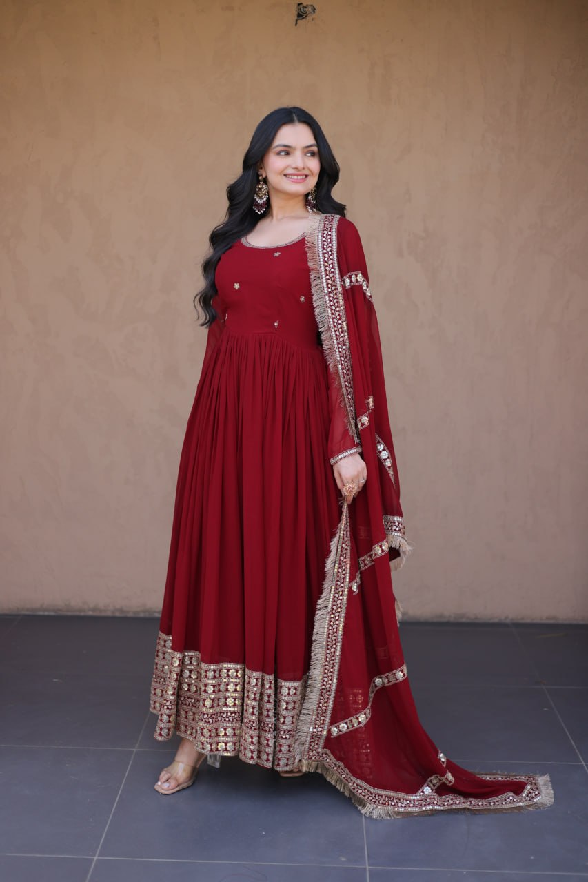 Faux Blooming Embroidered Gown with Dupatta
