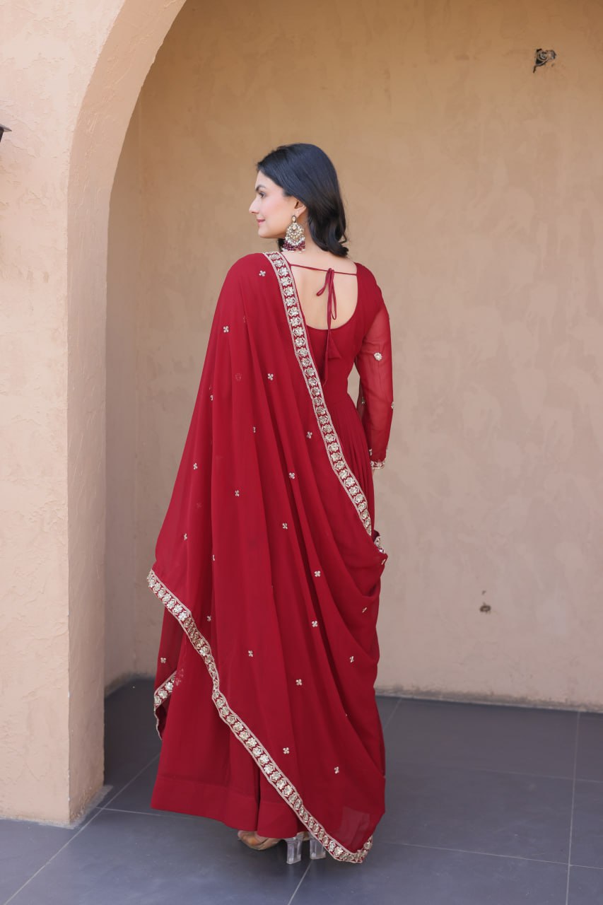 Faux Blooming Embroidered Gown with Dupatta