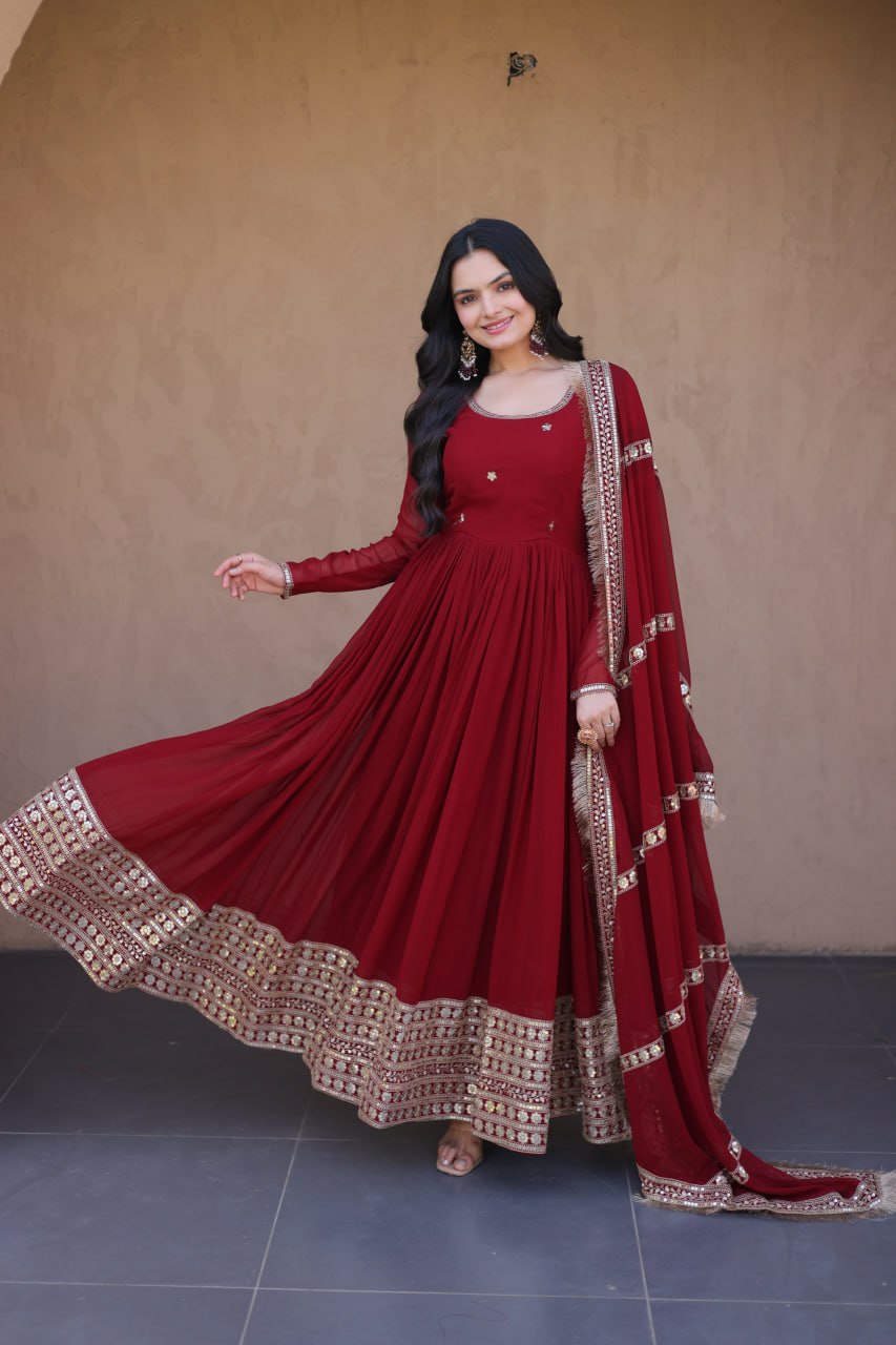 Faux Blooming Embroidered Gown with Dupatta