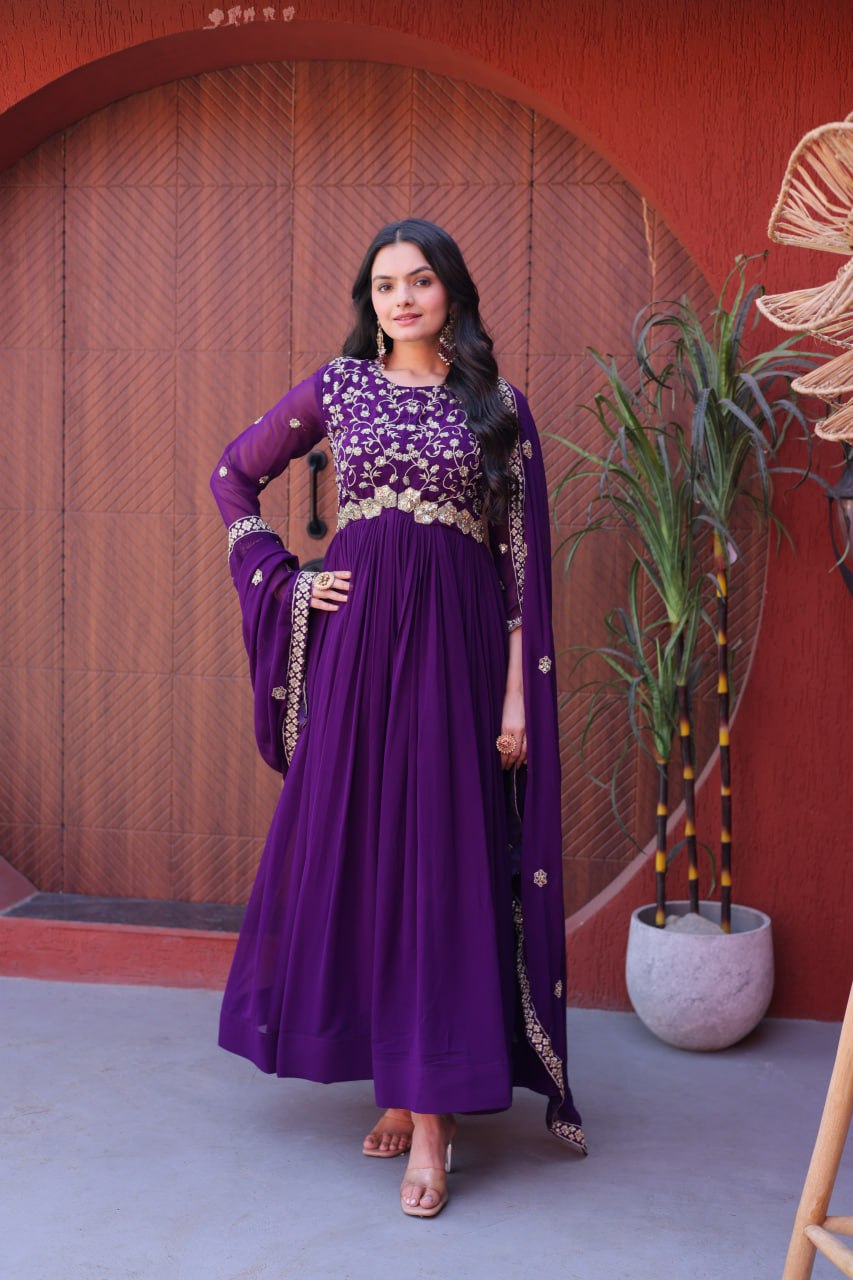 Faux Blooming Embroidered Gown with Dupatta
