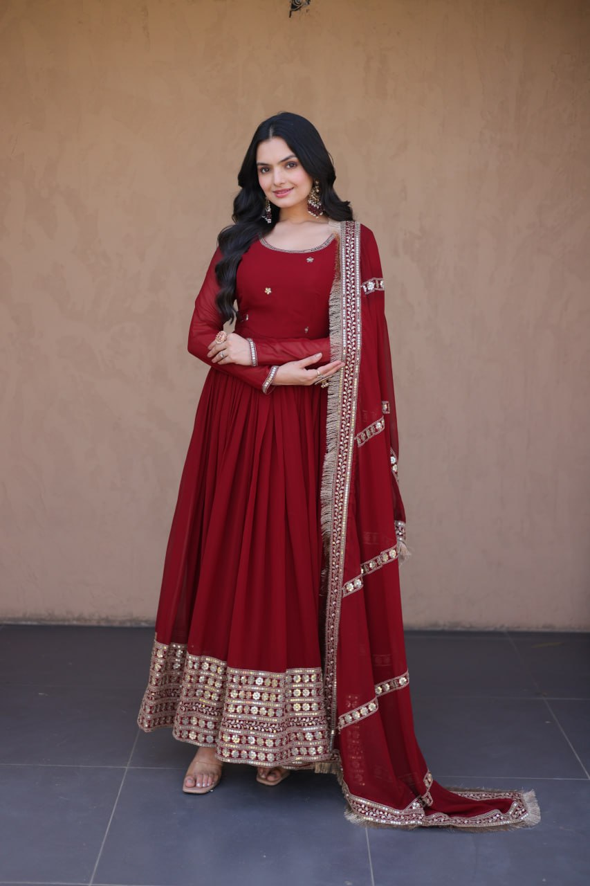 Faux Blooming Embroidered Gown with Dupatta