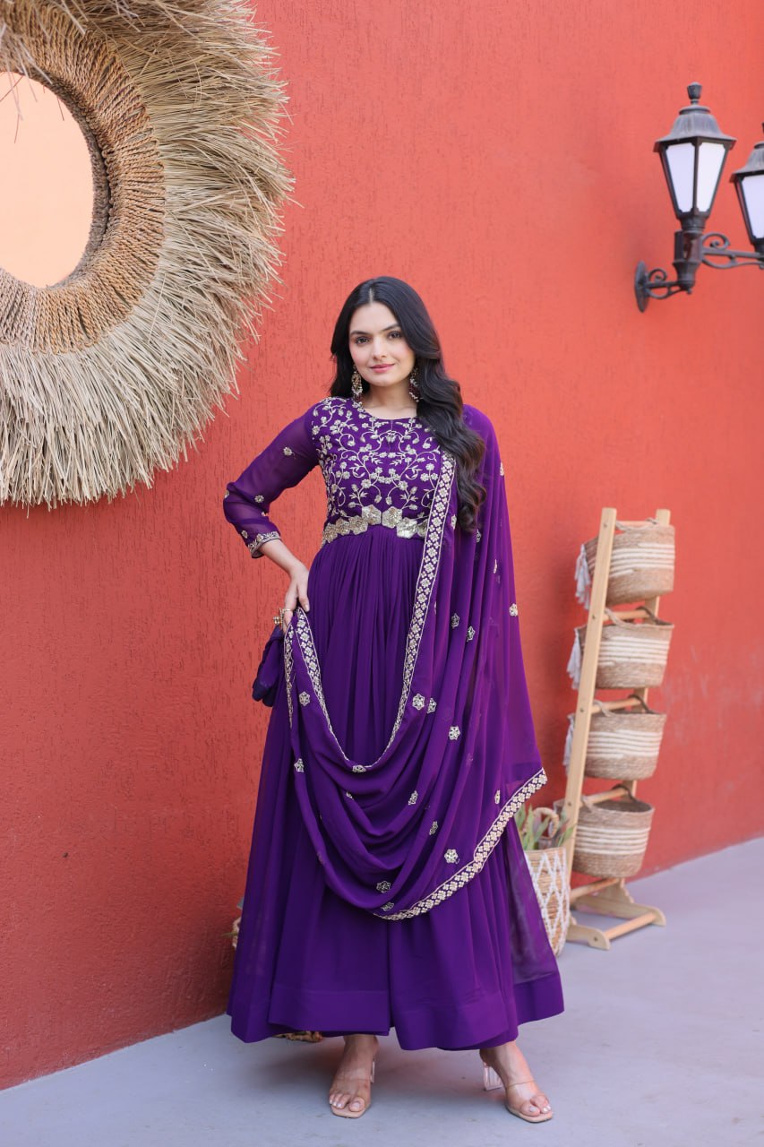 Faux Blooming Embroidered Gown with Dupatta