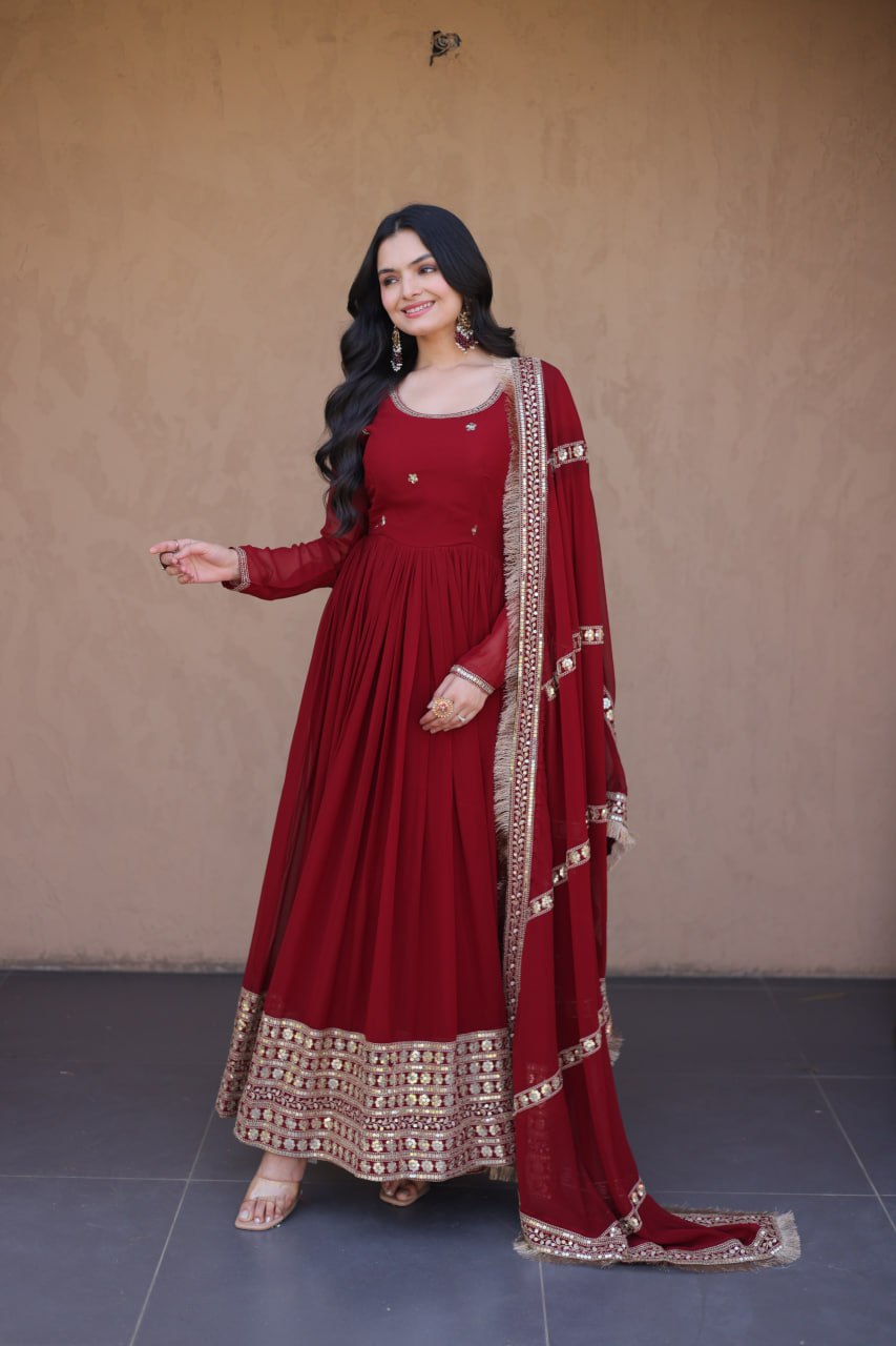 Faux Blooming Embroidered Gown with Dupatta