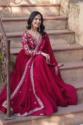 Faux Blooming Embroidery Zari Sequins Work Gown with Dupatta