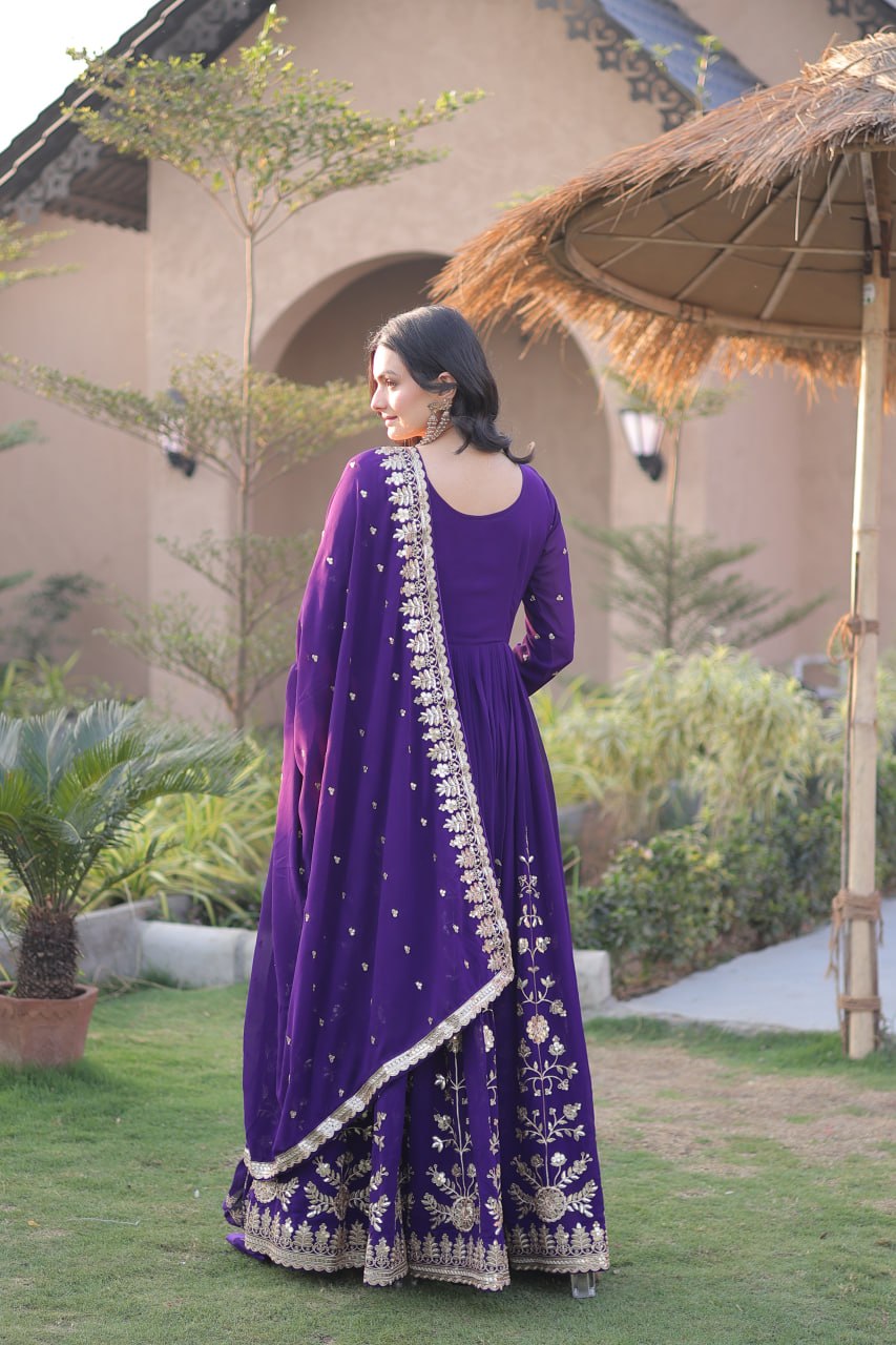 Faux Blooming Georgette Embroidered Gown with Dupatta