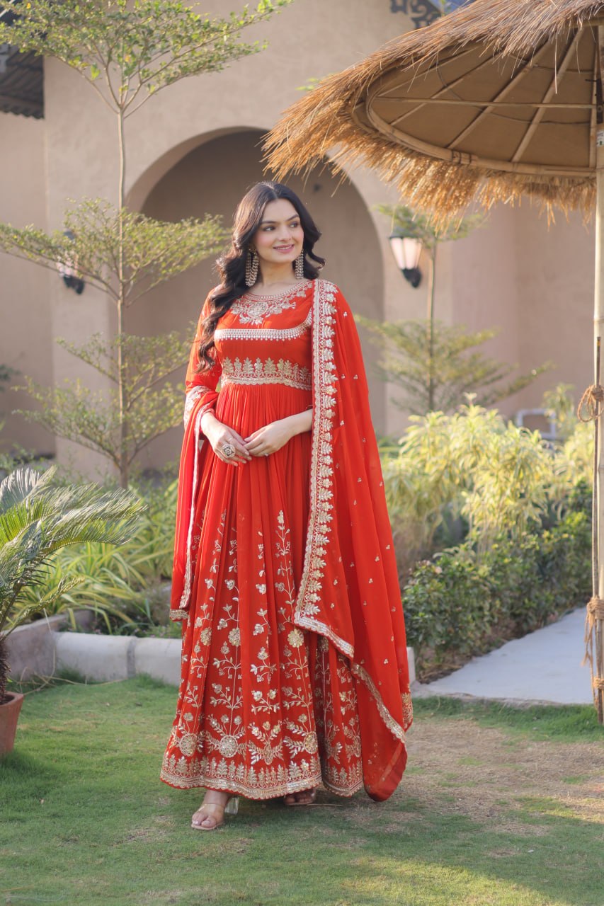 Faux Blooming Georgette Embroidered Gown with Dupatta