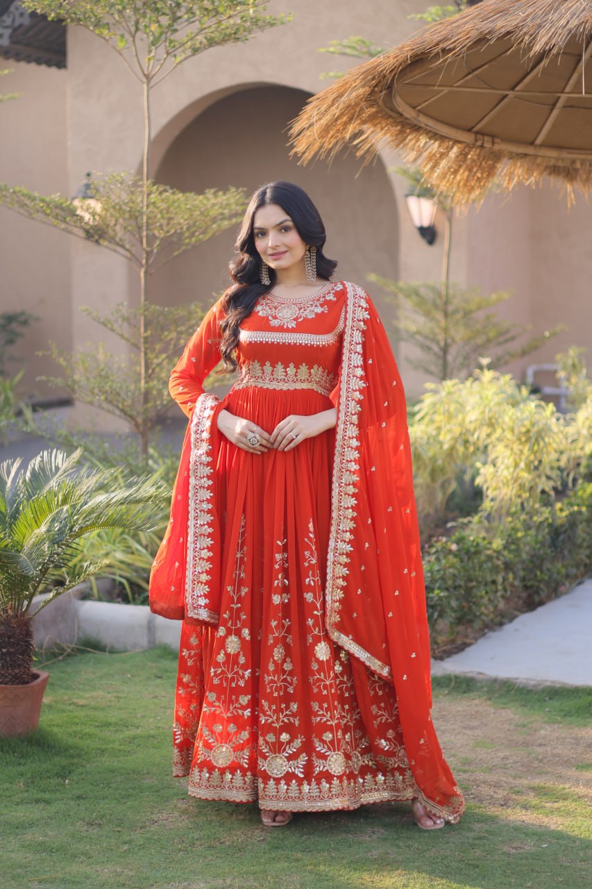 Faux Blooming Georgette Embroidered Gown with Dupatta