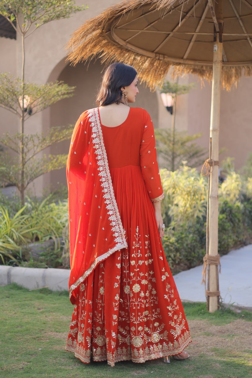 Faux Blooming Georgette Embroidered Gown with Dupatta