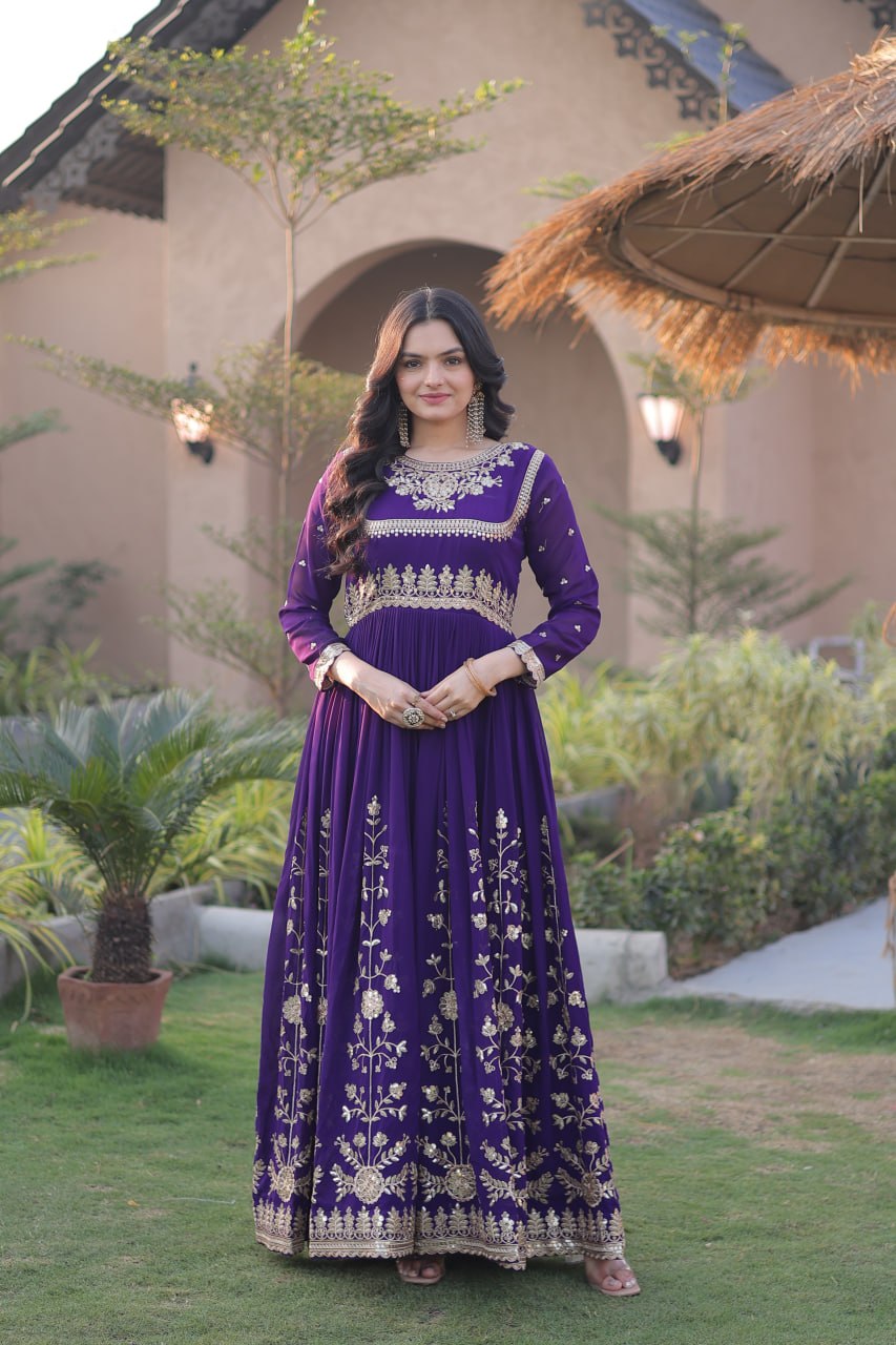 Faux Blooming Georgette Embroidered Gown with Dupatta