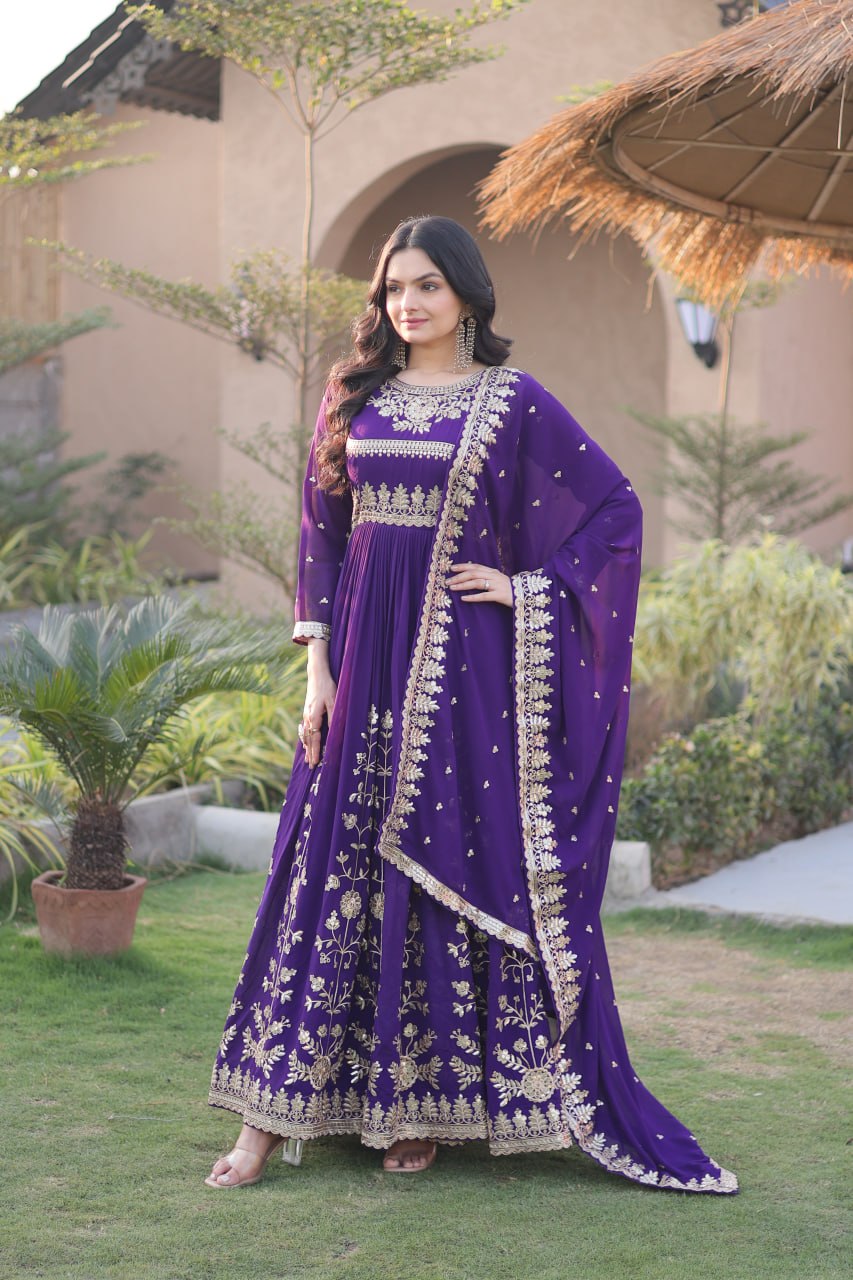 Faux Blooming Georgette Embroidered Gown with Dupatta