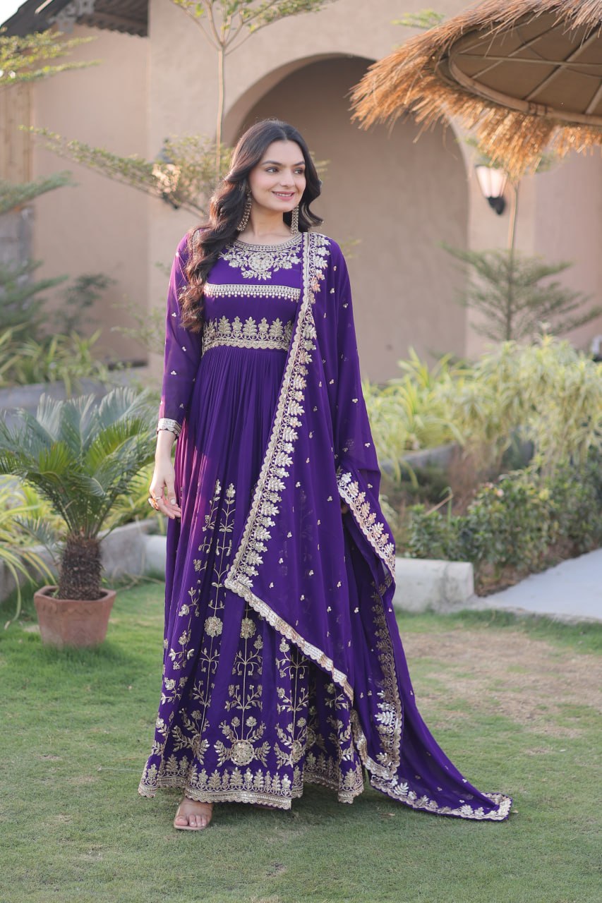 Faux Blooming Georgette Embroidered Gown with Dupatta