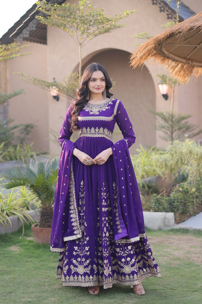 Faux Blooming Georgette Embroidered Gown with Dupatta